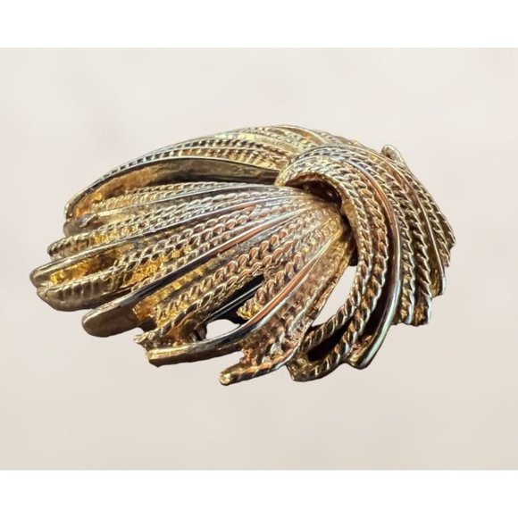 Vintage 1970's Textured Brushed Gold Tone Brooch Pin Costume Estate Jewelry - Picture 4 of 8